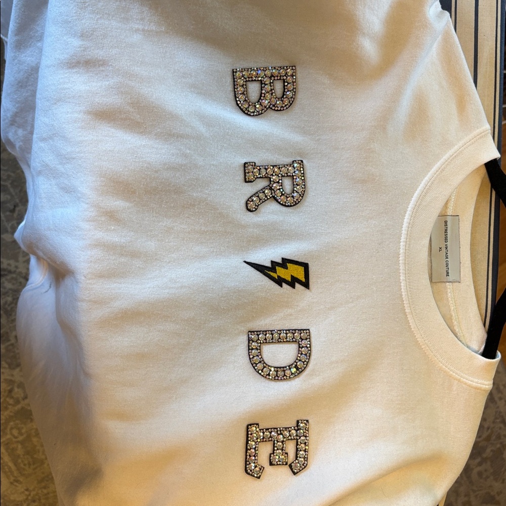 White 'BRIDE' Sweatshirt with Embellished Letters